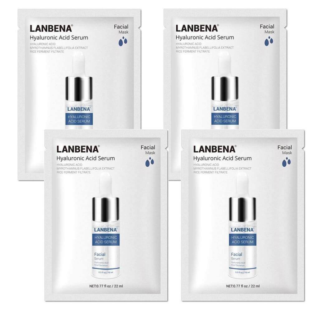 LANBENA Sheet Mask Set (4 pcs) - Blueberry, 24k Gold Six Peptides, Vitamin C + Hyaluronic Acid - Comfort Beauty
