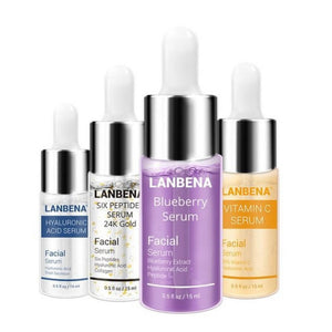 LANBENA Serum Set (4 pcs) - Blueberry, 24k Gold Six Peptides, Vitamin C + Hyaluronic Acid - Comfort Beauty